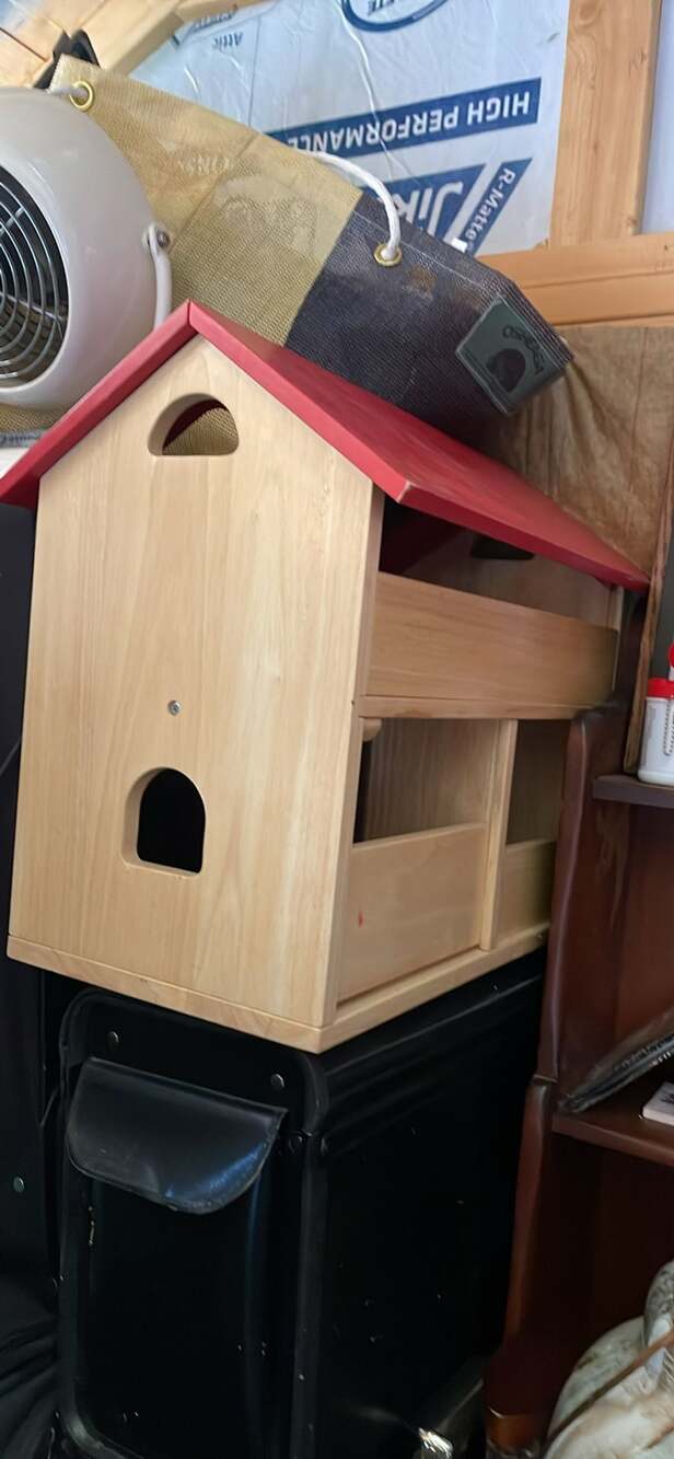 Solid Wood Multi-Level Dollhouse with Red Roof
